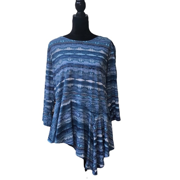 New Directions Asymmetrical Blue Wave Striped Blouse size XL - Picture 1 of 8
